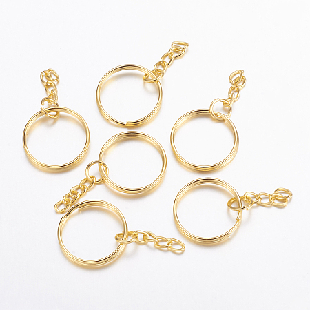 Honeyhandy Iron Split Key Rings, with Curb Chains, Keychain Clasp Findings, Golden, 25x2mm