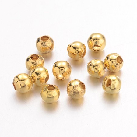 Honeyhandy Iron Spacer Beads, Long-Lasting Plated, Round, Golden, 2mm, Hole: 1mm, about 580pcs/10g