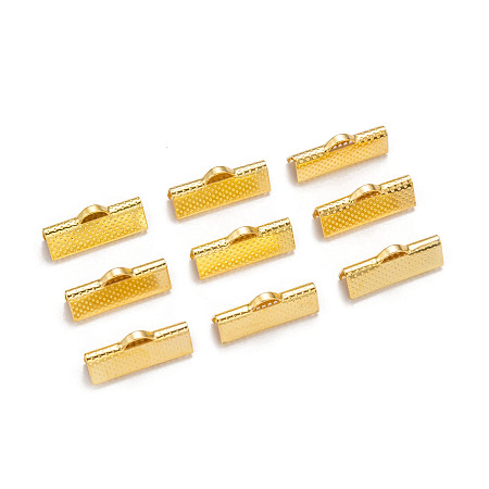 Honeyhandy Iron Ribbon Crimp Ends, Golden, 8x20mm, Hole: 2mm