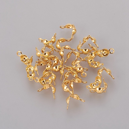 Honeyhandy Iron Bead Tips, Calotte Ends, Clamshell Knot Cover, Iron End Caps, Open Clamshell, Golden, 7.5x4mm, Hole: 1mm, Inner Diameter: 3mm, about 671pcs/50g