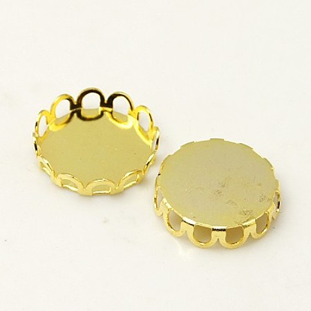 Honeyhandy Brass Lace Edge Bezel Cups, Cabochon Settings, Cadmium Free & Lead Free, Flat Round, Golden,  Tray: 12mm