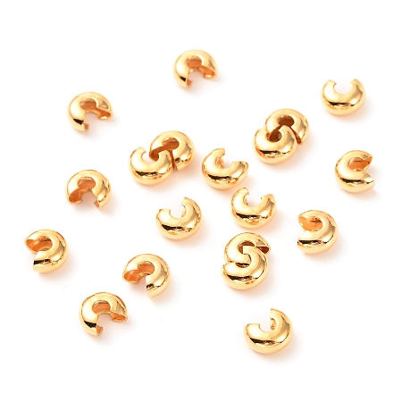 Honeyhandy Brass Crimp Beads Covers, Real 18K Gold Plated, 3.5x4x2mm, Hole: 1.2mm