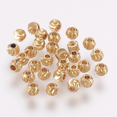 Honeyhandy Brass Beads, Long-Lasting Plated, Round, Real 18K Gold Plated, 4x3mm, Hole: 1.6mm