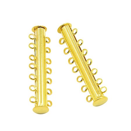 NBEADS 2 Pcs 7-Strands Brass Magnetic Slide Lock Clasps 14 Holes for Multi-Strand Jewelry, Golden