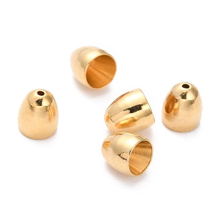 Honeyhandy Brass Cord Ends, End Caps, Long-Lasting Plated, Real 24K Gold Plated, 4.5x4mm, Hole: 0.7mm, Inner Diameter: 3mm