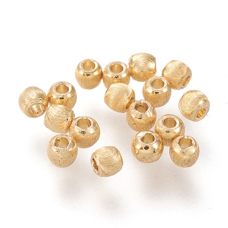 Honeyhandy Brass Beads, Long-Lasting Plated, Textured, Solid Round, Real 18K Gold Plated, 2.7~3x2.3~2.5mm, Hole: 1mm