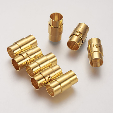 Honeyhandy Brass Locking Tube Magnetic Clasps, Column, Golden, 18x10mm, Hole: 8mm