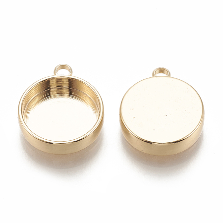 Honeyhandy Brass Pendant Cabochon Settings, Plain Edge Bezel Cups, Flat Round, Nickel Free, Real 18K Gold Plated, Tray: 10mm, 14x11.5x3.5mm, Hole: 1.5mm