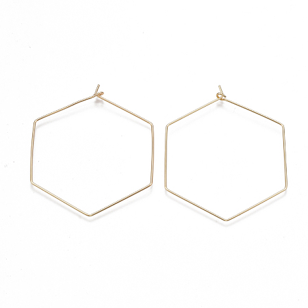 Honeyhandy Brass Earring Hooks, Hexagon, Nickel Free, Real 18K Gold Plated, 20 Gauge, 51~52x43~44x0.8mm, Pin: 0.8mm