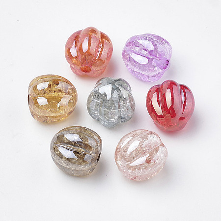 Nbeads Transparent Crackle Style Acrylic Beads, Pearlized, Half Drilled Beads, Lantern, Mixed Color, 16x15x15mm, Half Hole: 3mm