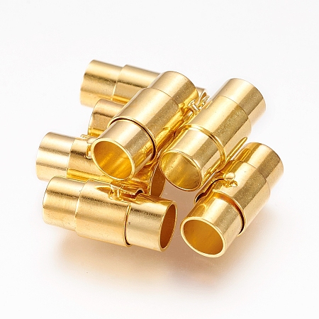 Honeyhandy Brass Locking Tube Magnetic Clasps, Column, Golden, 17x7~8mm, Hole: 6mm