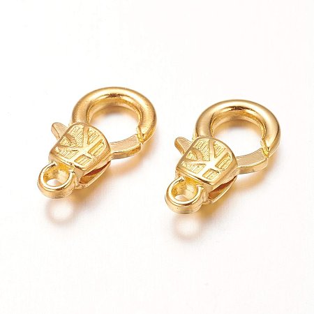 NBEADS 10pcs Golden Alloy Lobster Claw Clasps Findings DIY Jewelry, About 10mm Wide, 18mm Long, 4mm Thick, Hole: 2mm.
