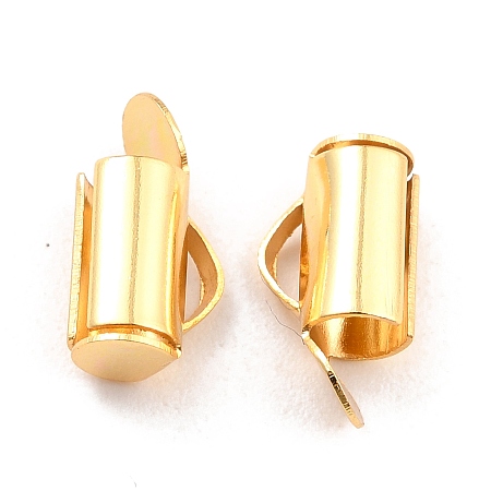 Honeyhandy 304 Stainless Steel Slide On End Clasp Tubes, Slider End Caps, Real 18K Gold Plated, 10.5x5.5x4mm, Hole: 3.5x1.5mm, Inner Diameter: 3mm