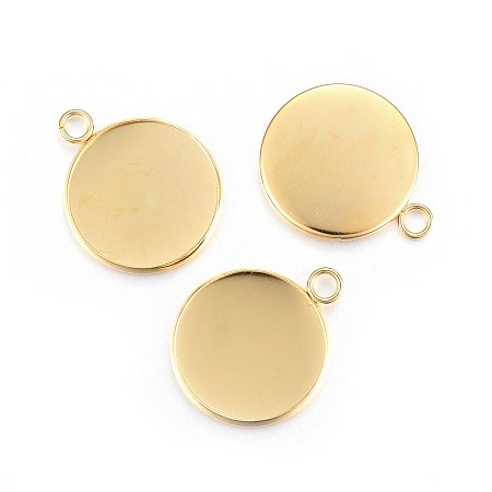 Honeyhandy 304 Stainless Steel Pendant Cabochon Settings, Plain Edge Bezel Cups, Flat Round, Golden, Tray: 20mm, 27x22x2mm, Hole: 3mm