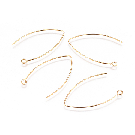 Honeyhandy 304 Stainless Steel Earring Hooks, with Horizontal Loop, Golden, 38.5x24.5x0.8mm, Hole: 2.3mm, Pin: 0.8mm