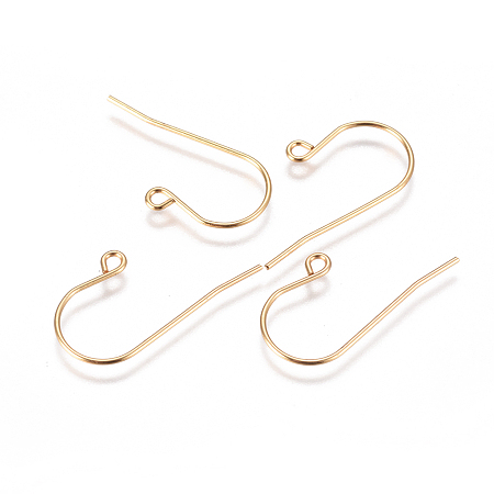 Honeyhandy 304 Stainless Steel Earring Hooks, Ear Wire, with Horizontal Loop, Golden, 27.5x16.5x0.8mm, Hole: 1.8mm, Pin: 0.7mm