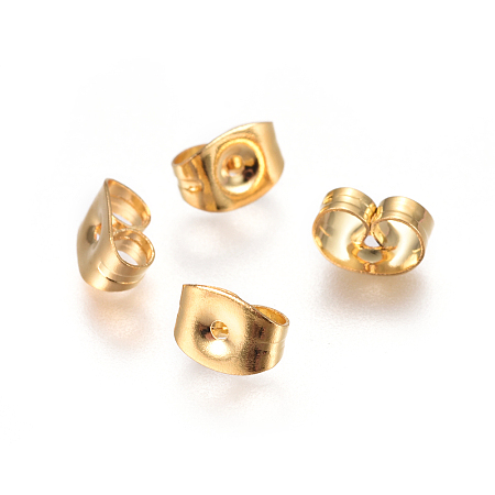 Honeyhandy 304 Stainless Steel Ear Nuts, Friction Earring Backs for Stud Earrings, Golden, 4.5x6x3mm, Hole: 0.7mm