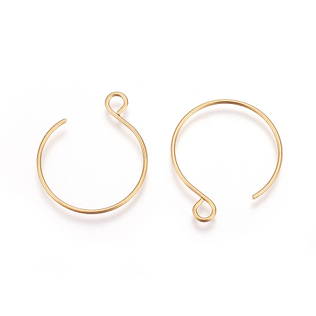 Honeyhandy Ion Plating(IP) 304 Stainless Steel Earring Hooks, with Horizontal Loop, for Jewelry Making and Earring Repair, Golden, 22x18mm, Hole: 2.5mm, Pin: 0.8mm