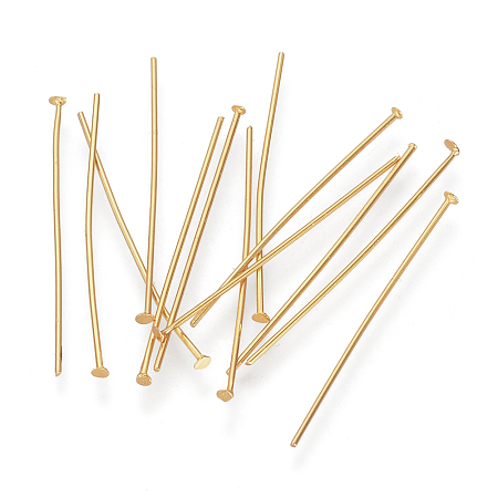 Honeyhandy 304 Stainless Steel Flat Head Pins, Real 16K Gold Plated, 25x0.7mm, 21 Gauge, Head: 1.5mm