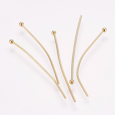 Honeyhandy 304 Stainless Steel Ball Head Pins, for DIY Beading Charm Making, Real 24K Gold Plated, 40x0.7mm, 21 Gauge, Head: 2mm