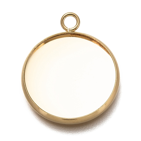 Honeyhandy 304 Stainless Steel Pendant Cabochon Settings, Plain Edge Bezel Cups, Flat Round, Real 18K Gold Plated, Tray: 18mm, 24.5x20x2mm, Hole: 3mm