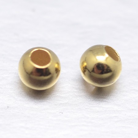 Honeyhandy Real 18K Gold Plated Round Sterling Silver Spacer Beads, Golden, 2mm, Hole: 0.8mm