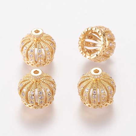 Honeyhandy Brass Cubic Zirconia Beads, Crown, Golden, 13x14mm, Hole: 1.5mm, 9mm Inner Diameter