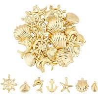 UNICRAFTALE About 28pcs 7 Styles Ocean Charm Golden Metal Pendants 1-1.2mm Hole Stainless Steel Charm Metal Smooth Pendant for Jewelry Making 12-23mm