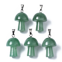 Natural Green Aventurine Pendants, with Stainless Steel Snap On Bails, Mushroom Shaped, 24~25x16mm, Hole: 5x3mm