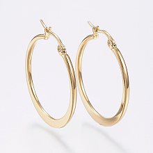 Honeyhandy 304 Stainless Steel Hoop Earrings, Hypoallergenic Earrings, Flat Ring Shape, Golden, 34~36mm, Pin: 0.7x1mm