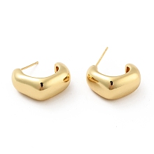 Honeyhandy Brass Thick C-Shaped Stud Earrings, Half Hoop Earrings for Women, Cadmium Free & Nickel Free & Lead Free, Real 18K Gold Plated, 15x20x9.5mm, Pin: 0.8mm