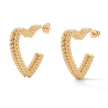 Honeyhandy Brass Half Hoop Earrings, Stud Earrings, with Ear Nuts, Heart, Real 18K Gold Plated, 28x26x6mm, Pin: 0.8mm