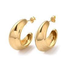 Honeyhandy Ion Plating(IP) 304 Stainless Steel Round Earrings, Half Hoop Earrings, Real 18K Gold Plated, 31.5x15.5mm