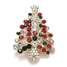 Honeyhandy Colorful Christmas Tree Rhinestone Brooch, Alloy Badge for Backpack Clothes, Golden, 56x38.5x11mm