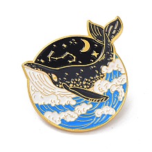 Honeyhandy Whale with Sea Enamel Pin, Ocean Animal Alloy Enamel Brooch for Backpacks Clothes, Golden, Black, 25.5x30x9mm