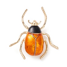 Honeyhandy Beetle Enamel Pin, Exquisite Insect Alloy Brooch for Women Girl, Golden, Orange, 39x36.5x7mm, Pin: 0.7mm