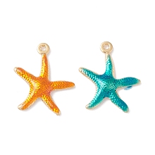 Honeyhandy Rack Plating Brass Enamel  Pendants, Long-Lasting Plated, Real 18K Gold Plated, Cadmium Free & Nickel Free & Lead Free, Starfish, Mixed Color, 17.5x14.5x2.5mm, Hole: 1mm