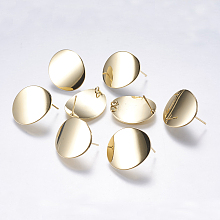 Honeyhandy Brass Stud Earring Findings, with Loop, Oval, Real 18K Gold Plated, 22.5x19x1mm, Hole: 2mm, Pin: 0.5mm