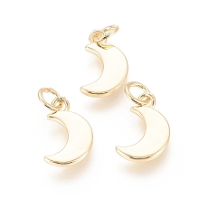 Honeyhandy Brass Charms, with Jump Ring, Long-Lasting Plated, Moon, Real 18K Gold Plated, 13x8x1.5mm, Hole: 3mm