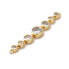 Honeyhandy Eco-Friendly Rack Plating Brass Clear Cubic Zirconia Connector Charms, Long-Lasting Plated, Lead Free & Cadmium Free, Flat Round, Real 18K Gold Plated, 60x9.5x4.5mm, Hole: 1.4mm