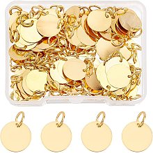 SUPERFINDINGS 100Pcs Brass Stamping Blank Tag Charms 12mm Flat Round Metal Stamps Tags Golden Blanks Pendants with Jump Ring for Bracelet Necklace Jewelry DIY Craft Making，Hole:4mm