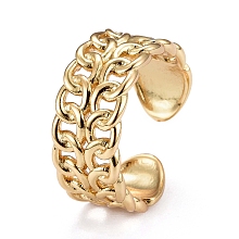 Honeyhandy Brass Cuff Rings, Open Rings, Long-Lasting Plated, Curb Chain Shape, Real 18K Gold Plated, US Size 5 1/4, Inner Diameter: 16mm