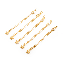 Honeyhandy Brass Chain Extender, with Curb Chains and Lobster Claw Clasps, Long-Lasting Plated, Star, Real 14K Gold Plated, 73x3mm, Clasp: 10x5.5x2.5mm, Jump Ring: 5x1mm, Inner Diameter: 3mm