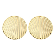 Honeyhandy Rack Plating Eco-friendly Brass Pendants, Cadmium Free & Lead Free, Corrugated Flat Round Charm, Real 24K Gold Plated, 21x0.5mm, Hole: 1.4mm