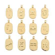 Honeyhandy Brass Pendants, Long-Lasting Plated, Oval with Constellation, Real 18K Gold Plated, 12 Constellations, 24x12.5x2mm, Hole: 3.5x1.5mm