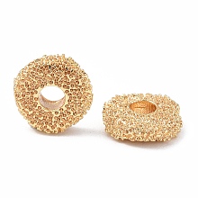 Honeyhandy Brass Beads, Textured, Flat Round, Real 18K Gold Plated, 6x2mm, Hole: 2mm