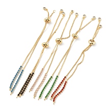 Honeyhandy Brass Micro Pave Cubic Zirconia Box Chain Slider Bracelet Makings, Fit for Connector Charms, Long-Lasting Plated, Real 18K Gold Plated, Cadmium Free & Lead Free, Mixed Color, Single Chain Length: about 4-7/8 inch(12.5cm)