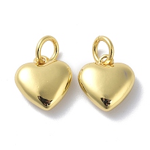 Honeyhandy Brass Pendants, Long-Lasting Plated, with Jump Ring, Heart, Real 18K Gold Plated, 10x10x3.5mm, Jump Ring: 5x1mm, Inner Diameter: 3mm