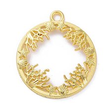 Honeyhandy Zinc Alloy Open Back Bezel Pendants, For DIY UV Resin, Epoxy Resin, Pressed Flower Jewelry, Ring with Ocean Plants, Golden, 34x30x3mm, Hole: 3mm