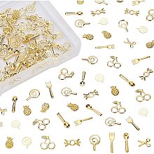 OLYCRAFT 160pcs Food Themed Resin Filler Alloy Epoxy Resin Supplies UV Resin Filling Accessories Gold for Resin Jewelry Making - 8 Shapes